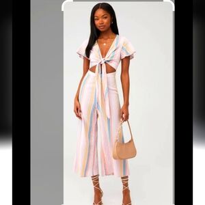 Show Me Your MuMu Val Pastel Striped Cropped Wide-Leg Jumpsuit Cut-out Waist